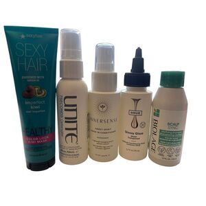 Travel 5 Item Lot dp Hue, Sexy Hair Mask, Innersense, Unite, Biolage Shampoo